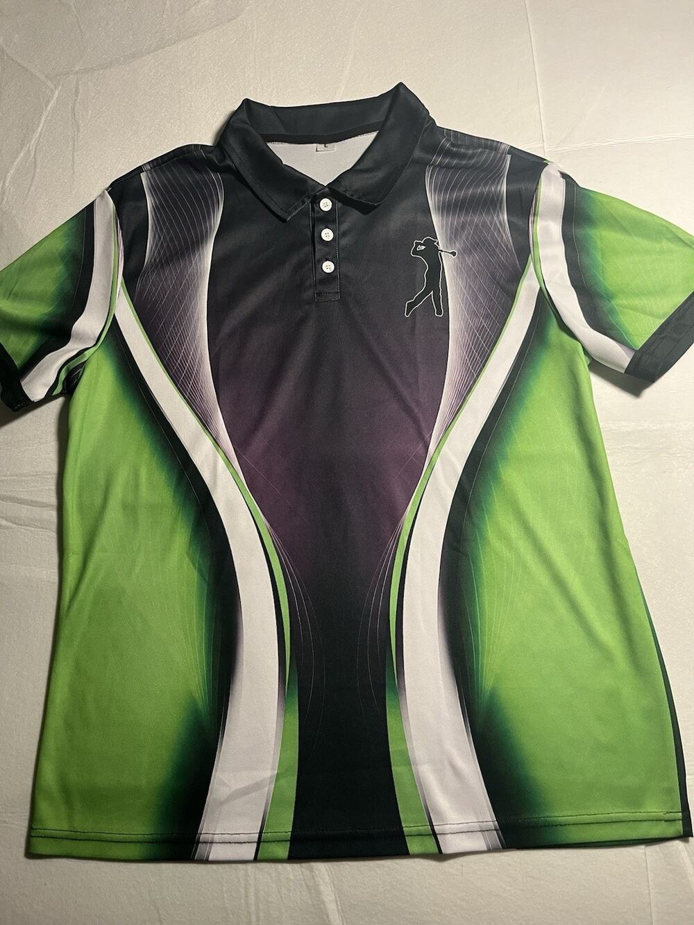 Golf Polo Shirt Mens Large Green Black White Golfer Graphic Performance Athletic